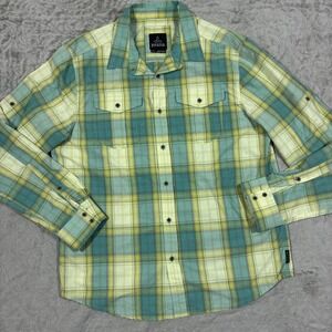 Prana Shirt Mens M Green Long Sleeve Button Down Outdoor Hiking Nylon Ripstop